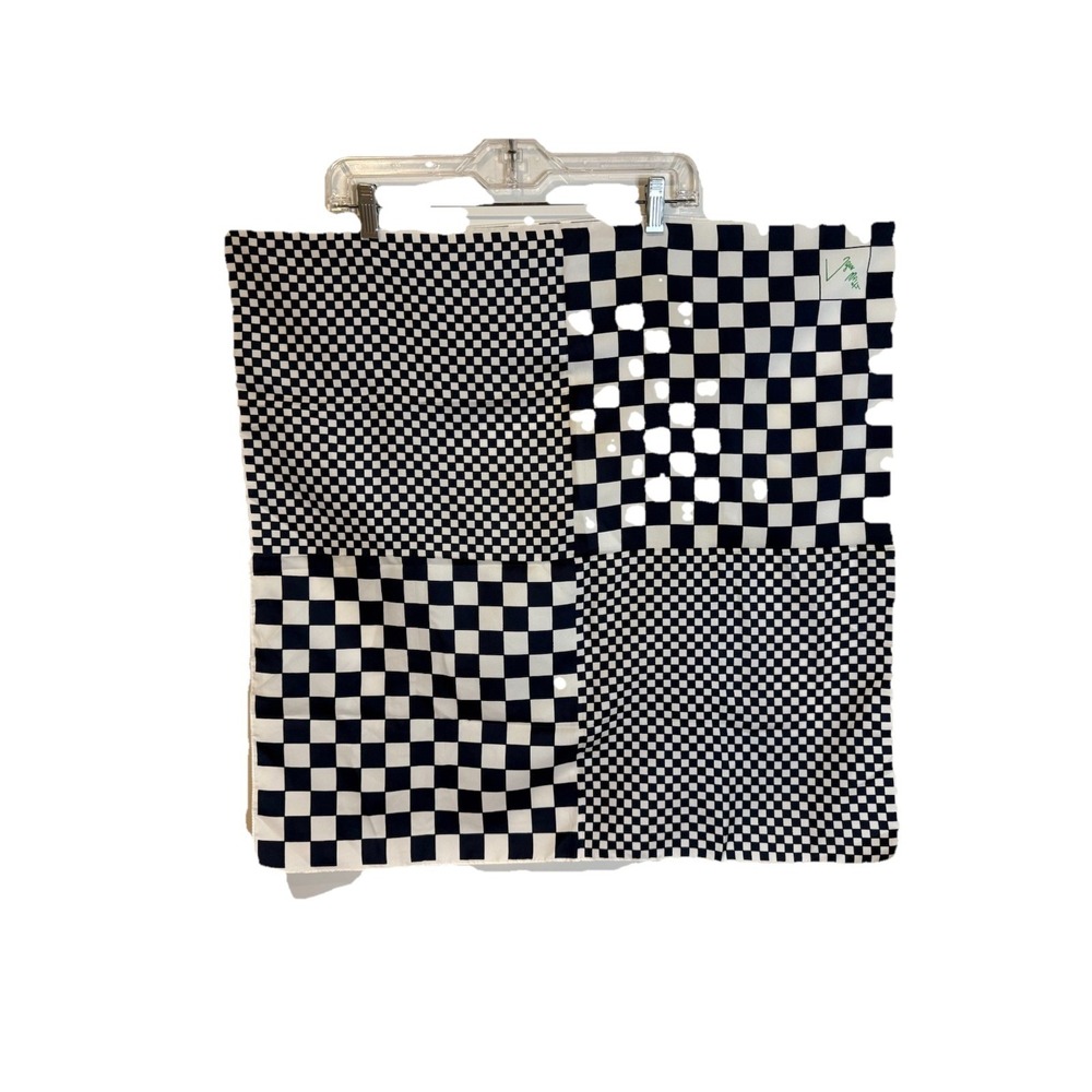 Vintage John Wietz Scarf Navy Blue White Checkered Mod 60s 70s Square Glentex